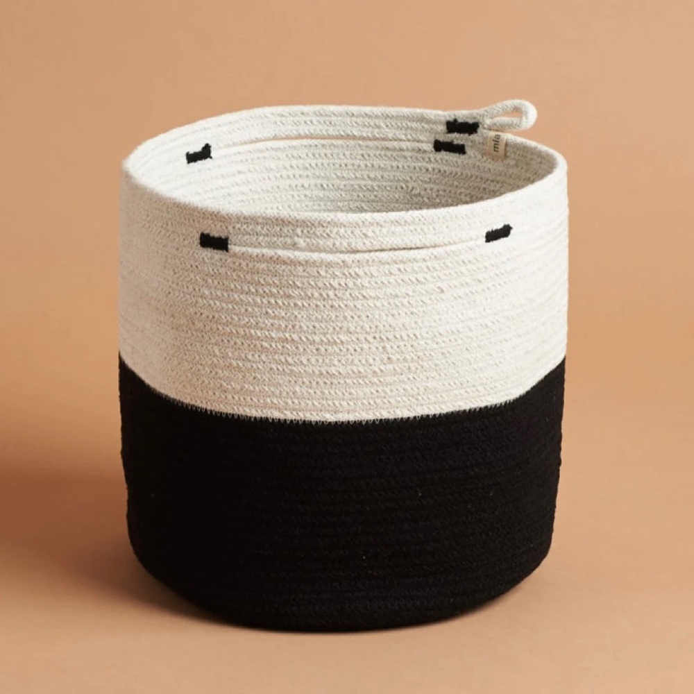 NEW Mia Melange Black White Foldable Cotton Yarn Rope Basket Organizer 9" x 9" - Picture 7 of 11